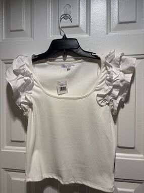 iris White Ruffle Sleeve Scoop Neck Tank
